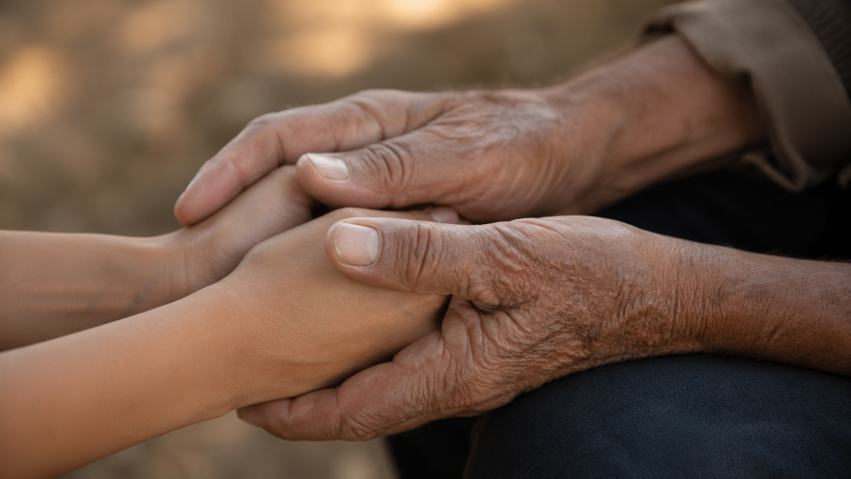 Gentle hands helping an elderly person, warm and dignified light