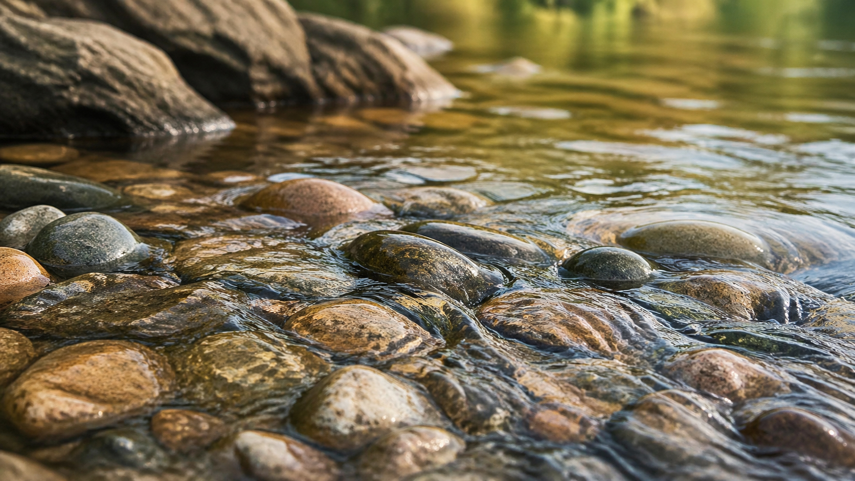 Clear water washing over stones, cleaning and moving on, fresh and bright