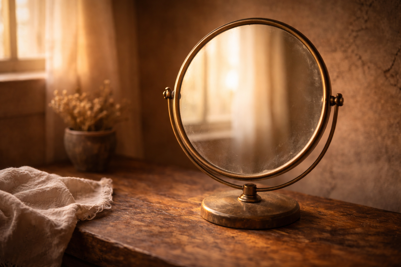 Mirror reflecting soft morning light, clear and honest