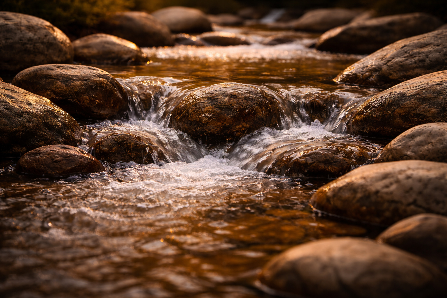Soft water flowing over stones, gentle and persistent