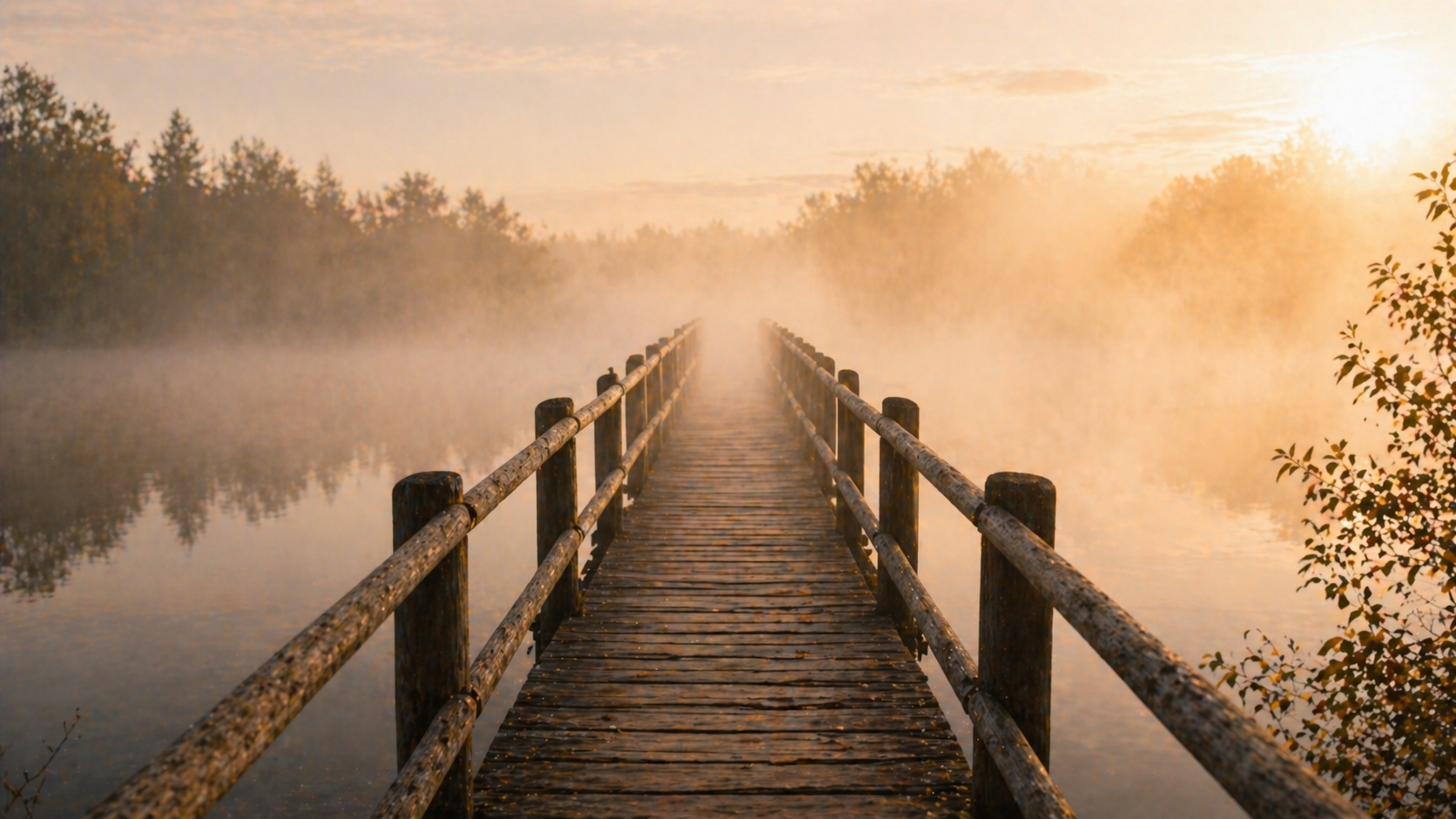A bridge stretching into morning mist, solid underfoot, ahead unknown